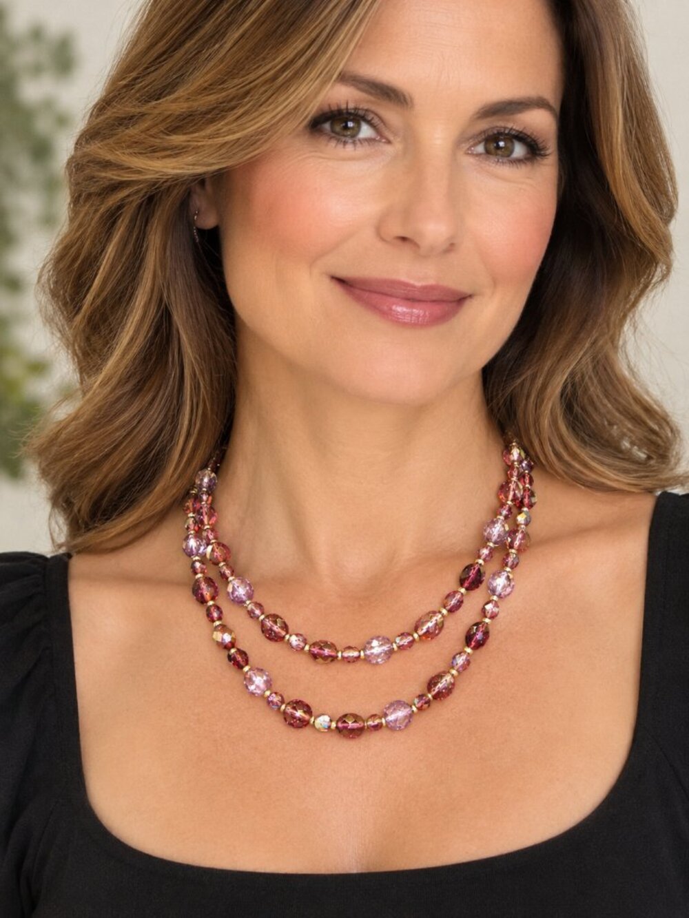 Joan Rivers Glass Beaded Necklace in Purples